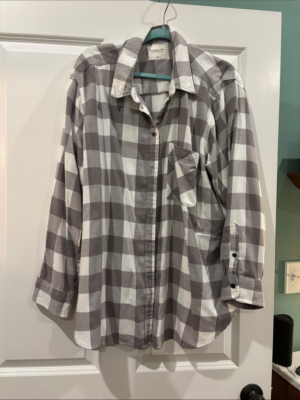 Abercrombie & Fitch Gray and White Plaid Button-Down Shirt